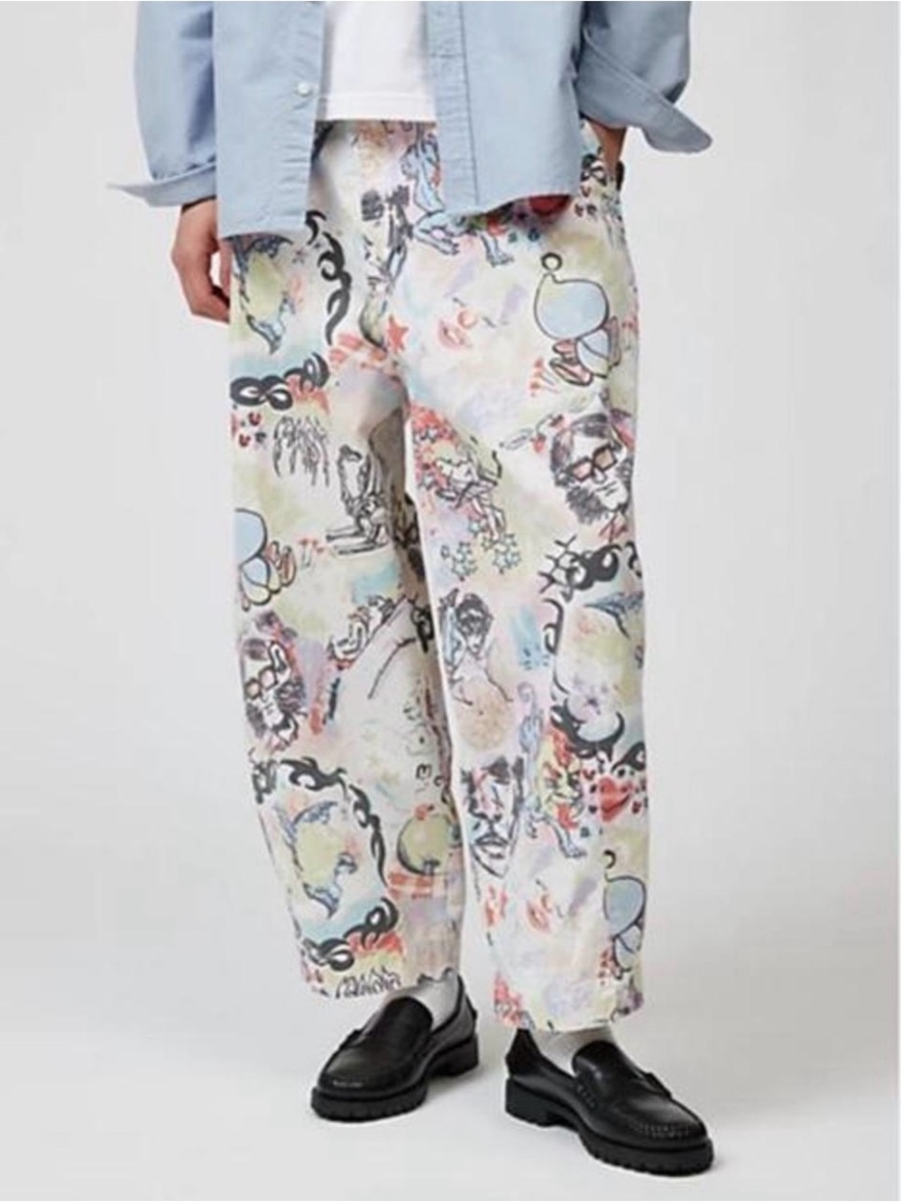 Urban Outfitters Men's Pastel Multicolor Graphic Relaxed Jeans